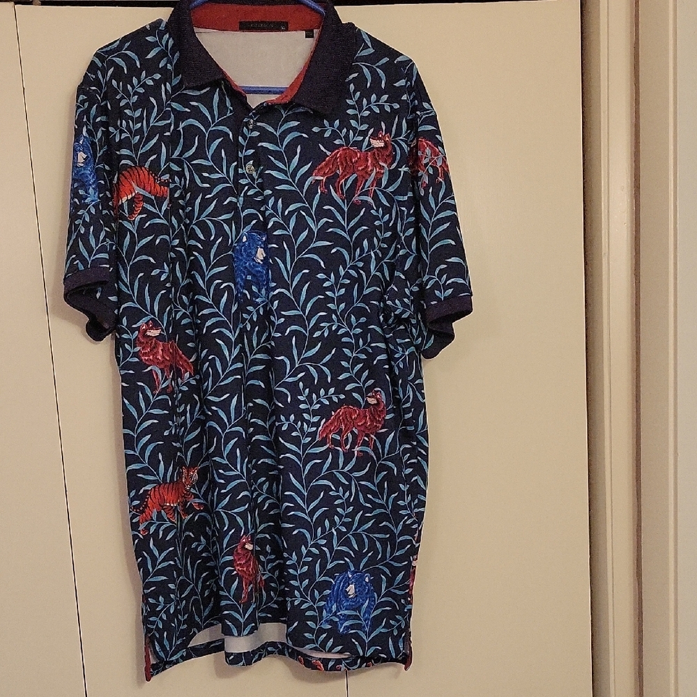 Men's Blue Patterned Polo Shirt